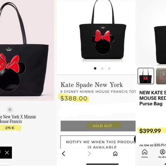 Kate Spade Disney Minnie Mouse Francis Tote Bag Patent Mouse Stripe Interior - Picture 12 of 12